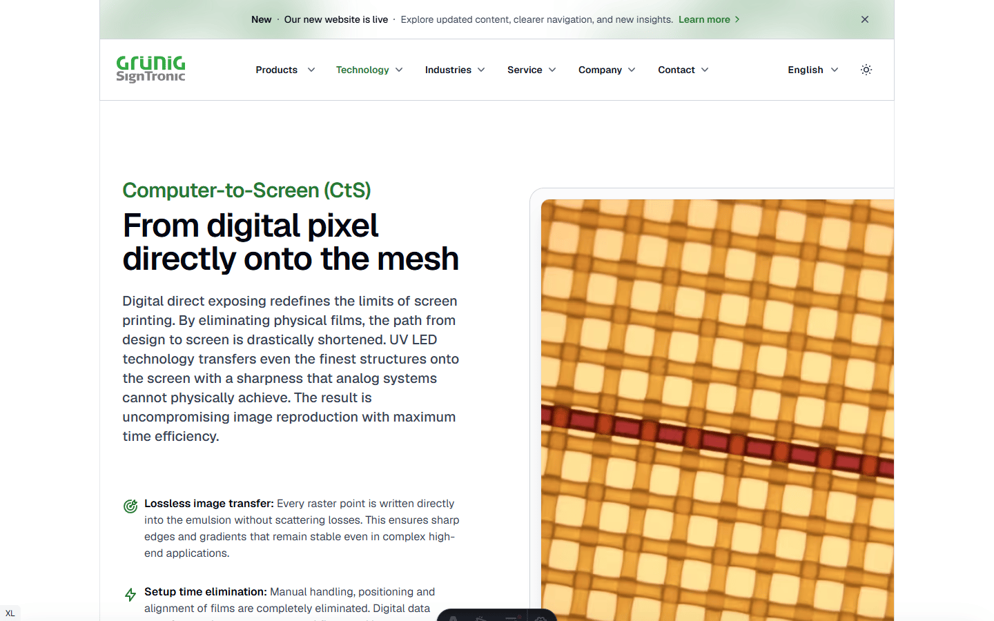 Computer-to-Screen technology page explaining direct exposing