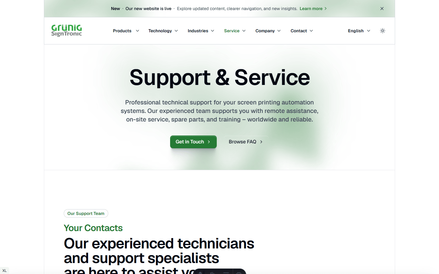 Übersichtsseite Support & Service